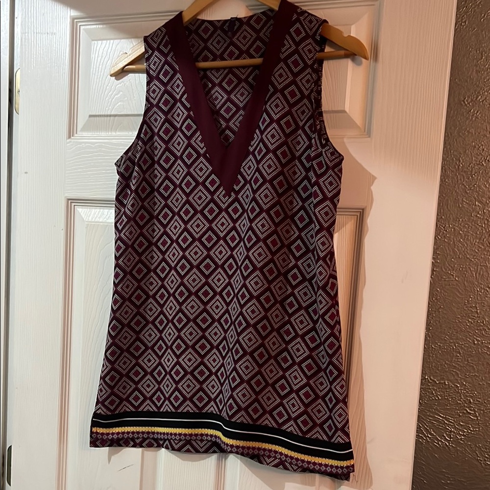 Purple and black geometric print top